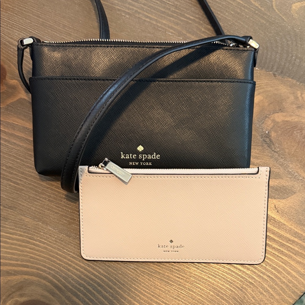 Kate Spade Black Crossbody with Blush Zipper Pouch, Like New